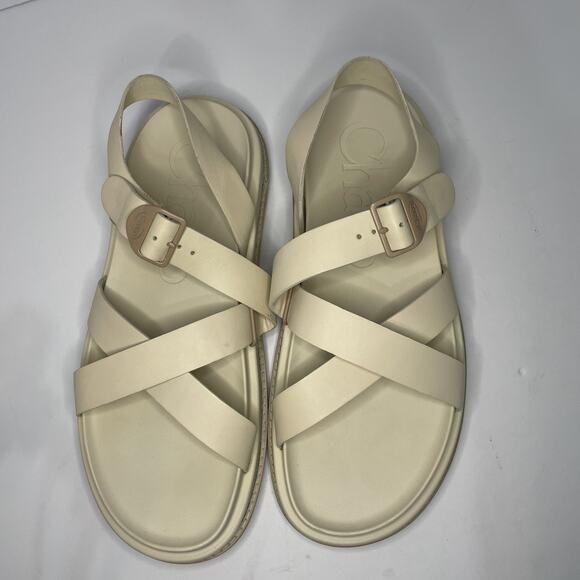 EUC Chaco Women's Townes Sandals Beige Tan Leather Comfort Arch Support Size 10 - Picture 1 of 7